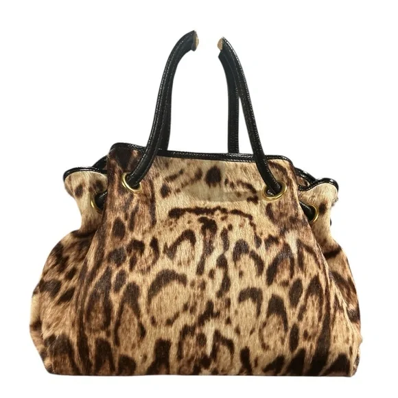 Furla Leather Trimmed Calf Hair Animal Print Satchel - Picture 5 of 11